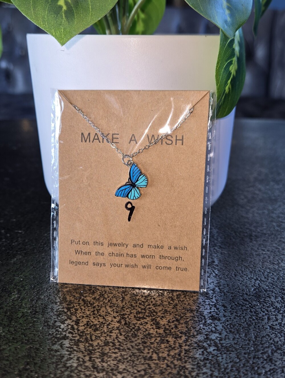 Chain necklace with a cute blue butterfly charm Make A Wish Kids Womens